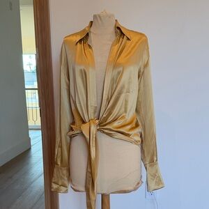 Dana Buchman Gold Satin Shirt with tie front